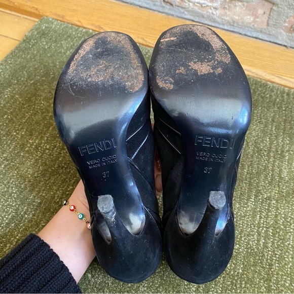 Fendi Black Suede Leather Open-Toe Pumps, Size 37 EU 6.5 US - Picture 7 of 10